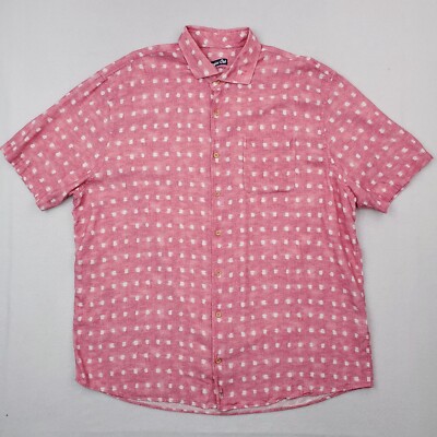 Johnnie O Shirt Mens Large Pink White Boyette Polka Dot Linen Blend Hangin Out