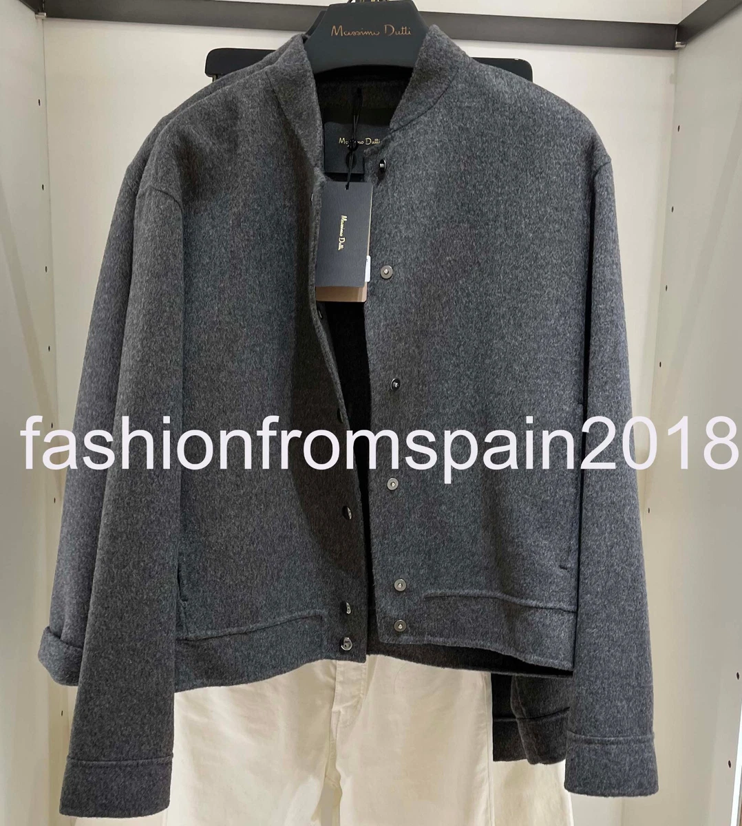 MASSIMO DUTTI NEW WOMAN Cropped wool blend bomber jacket GREY S,M 
