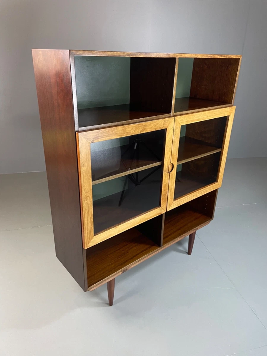 EB5205 Vintage Danish Rosewood Bookcase Glass Door Display Centre