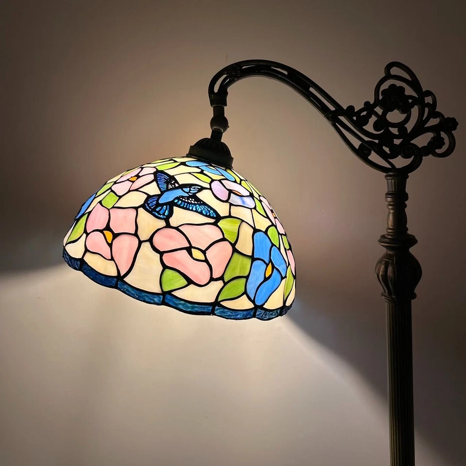Tiffany Style Floor Lamp Hummingbird Flowers Stained Glass LED Bulb Include 63"H - Image 2 of 4