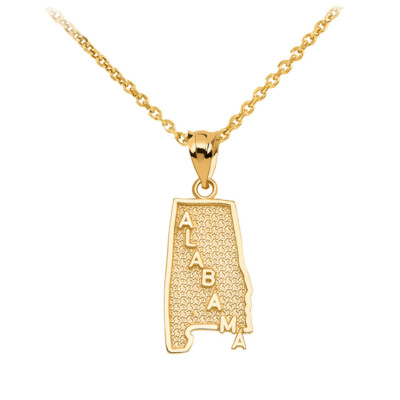 Alabama State Karte Gold Anhänger Halskette (erhältlich in Gelb, Weiß und Rose)