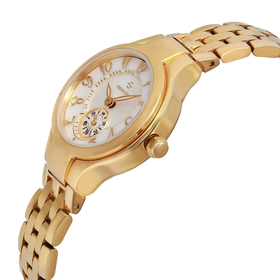 Reloj de cuarzo Philip Stein redondo mini 28 mm tono dorado esfera MOP para dama 44GP-FMOP Foto 3 de 4