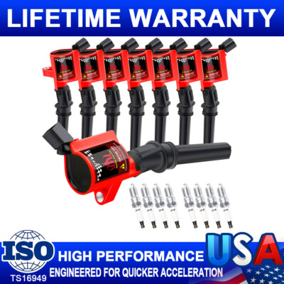 8 Pack DG508 Ignition Bobinas & 8Pcs Spark Plugs For Ford F150 Lincoln 4.6L 5.4L