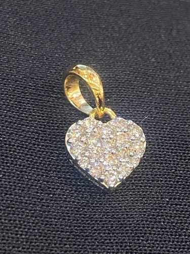 Pave 0.48 Cts Round Brilliant Cut Diamonds Petite Heart Pendant In 585 14K Gold - Picture 7 of 12