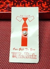 Classic Tie Tack Tie Pin Tie Stay Gold Tone w/ Pearl &  Chain TIE RAK Ad Promo