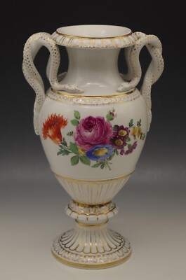 MEISSEN PORCELAIN ANTIQUE SNAKE HANDLES LARGE VASE CROSSED SWORDS