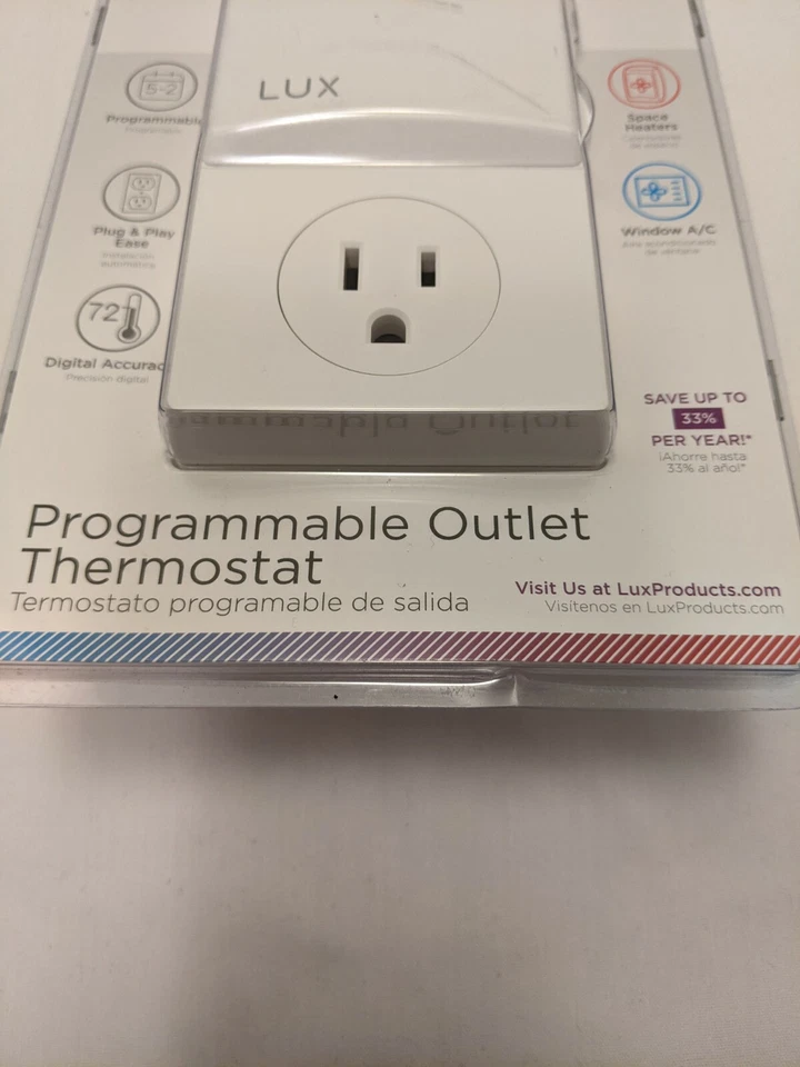 Lux WIN100 Heating and Cooling Programmable Outlet Thermostat Control 120VAC New - Image 3 of 4