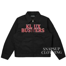 Men's Klux Buster Black Cotton Twill Full Zipper Bomber Jacket Embroidery Logo