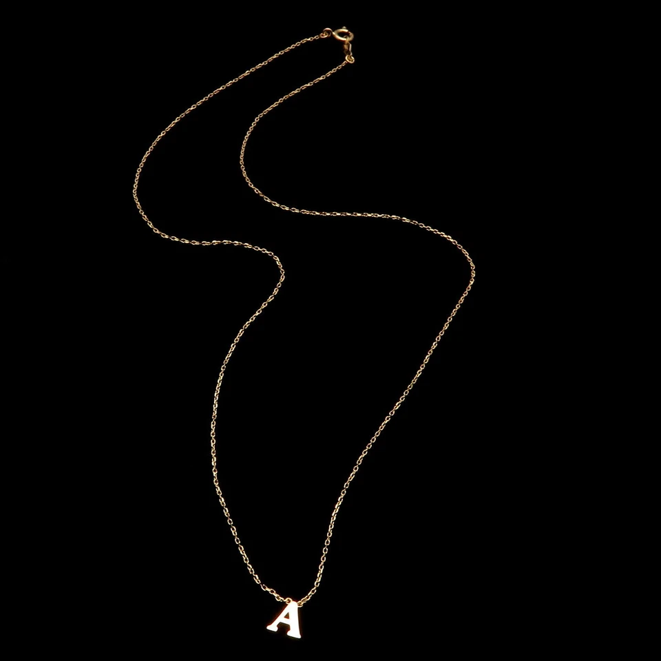 A-Z Initial Letter Pendant Necklace 14K Solid Yellow Gold Charm 16" Cable Chain - Image 3 of 4