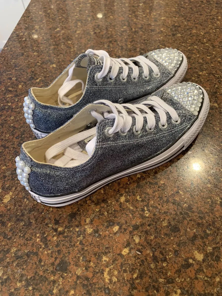 Converse BLING silver blue metallic sneakers with rhinestones