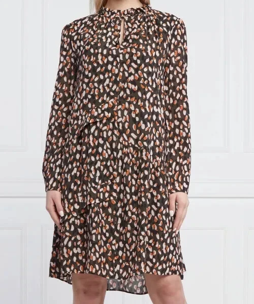 VESTIDO MARC CAIN MARCCAIN N6 XL MANGA LARGA SWING LEOPARDO MARRÓN CREPÉ SUELTO Foto 2 de 4