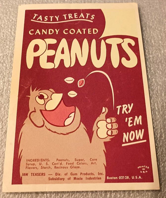 Candy Coated Peanuts Gum Products Vending Machine Display Card 1960s