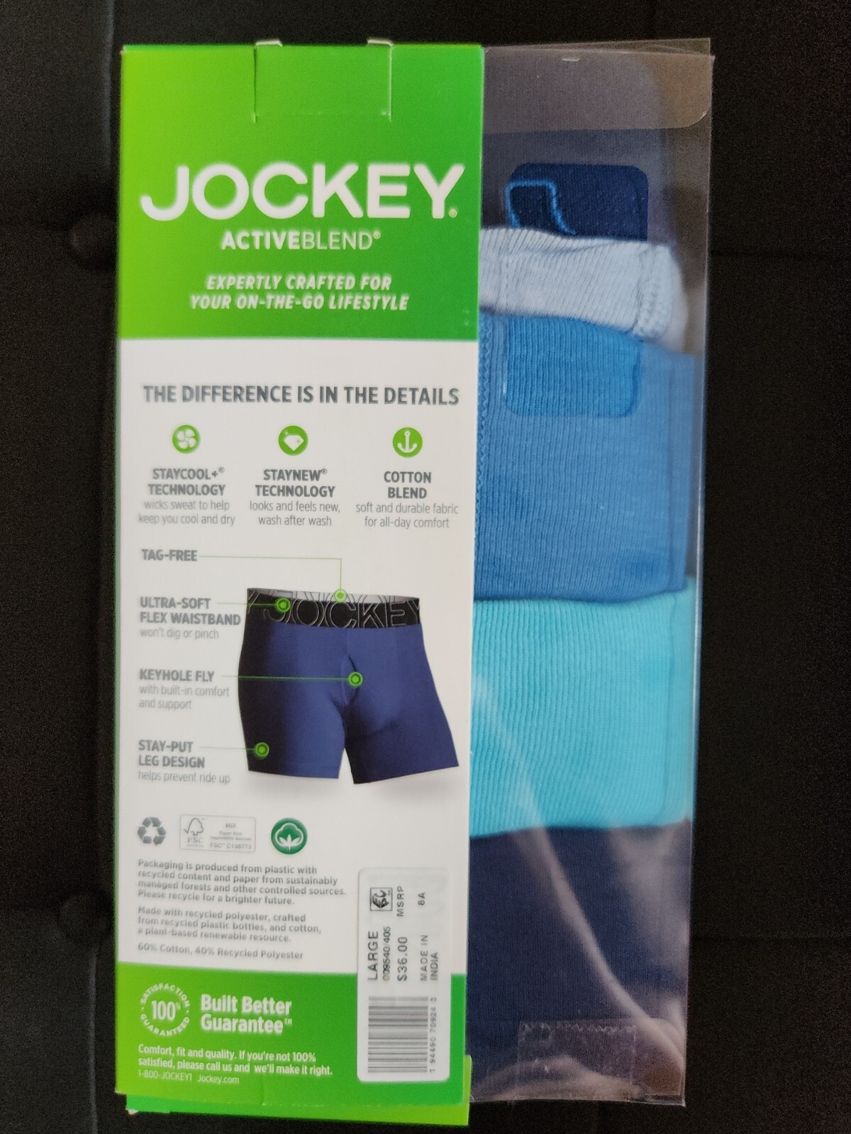 Jockey Active Blend Boxer Briefs Mens L 3638 Blue Gray 4 pack eBay