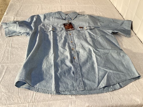 Carhartt Shirt Men’s XL Blue Chambray Short Sleeve Button Down Work Chore Farm - Picture 7 of 17