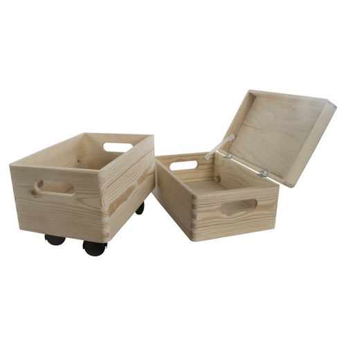 Set of 2 Small Wooden Stackable Storage Boxes| 30 X 20 X 32 cm |Decorative Pine - Picture 5 of 8
