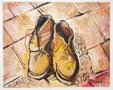 Vincent Van Gogh (Handmade) Oil Drawing On Old Paper Signed & Stamped, Vtg art
