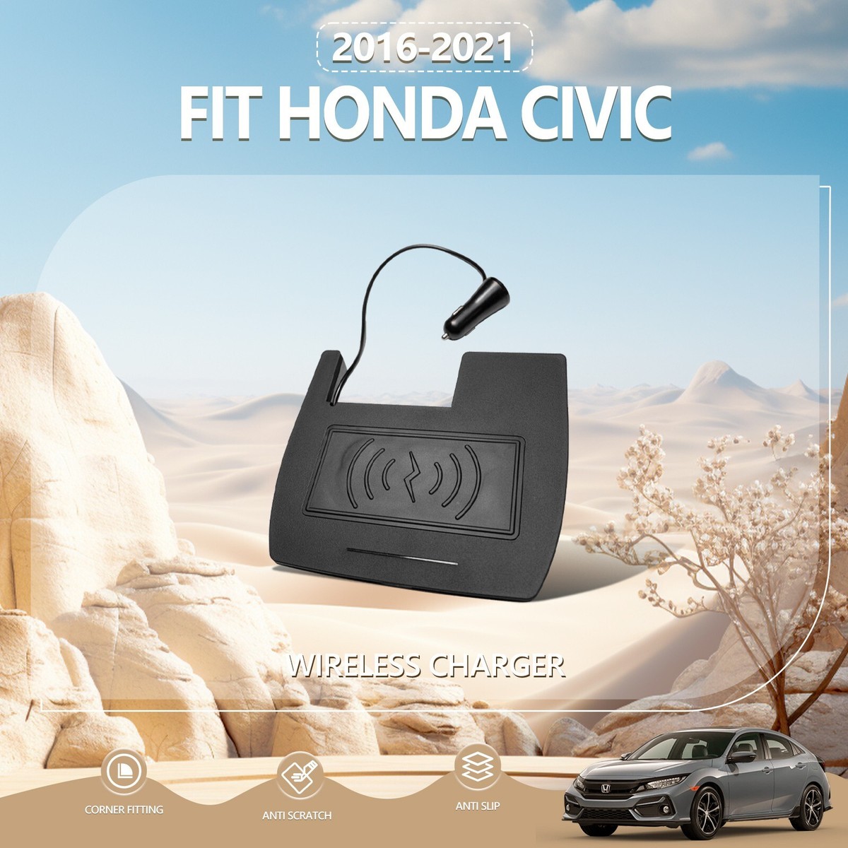 For 2016-2021 Honda Civic Wireless Charger Fast Charging Wireless