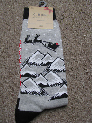 K. Bell Men s Christmas Crew Socks Santa with Mountains