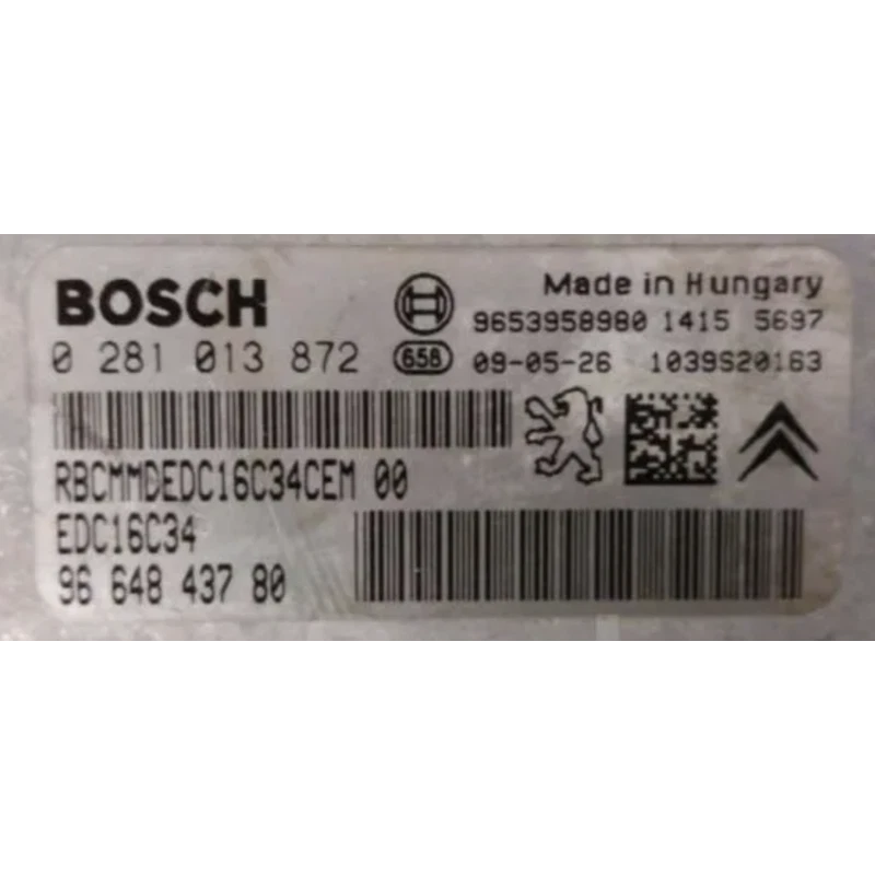 CALCULATEUR DÉCODÉ PEUGEOT 307 1.6 HDI 0281013872 9664843780 BOSCH EDC16C34 - Photo 2/2