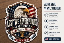 America 250 Vinyl Sticker Lest We Never Forget Eagle Patriotic Decal 1776 2026 U