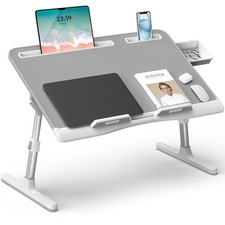 X-Large Adjustable Leather Laptop Lap Desk 23.6in Foldable w/ Drawer for Bed