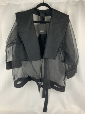BZE Sheer Black Kimono Jacket Size 2 Avant Garde Mesh Layered Top Made in Turkey