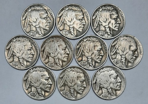 Lot of 10 FULL DATE Buffalo Nickels!