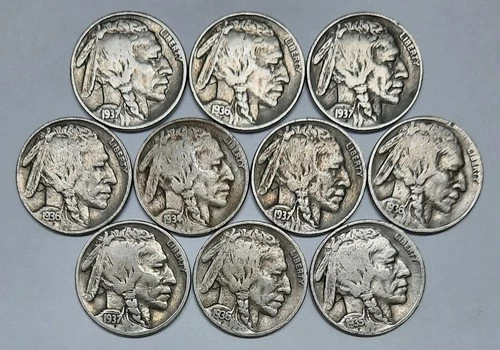 Ten 10 FULL DATE Buffalo Nickels!