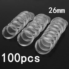 100Pcs 26mm Clear Round Plastic Coin Holder Containers Storage Boxes Case