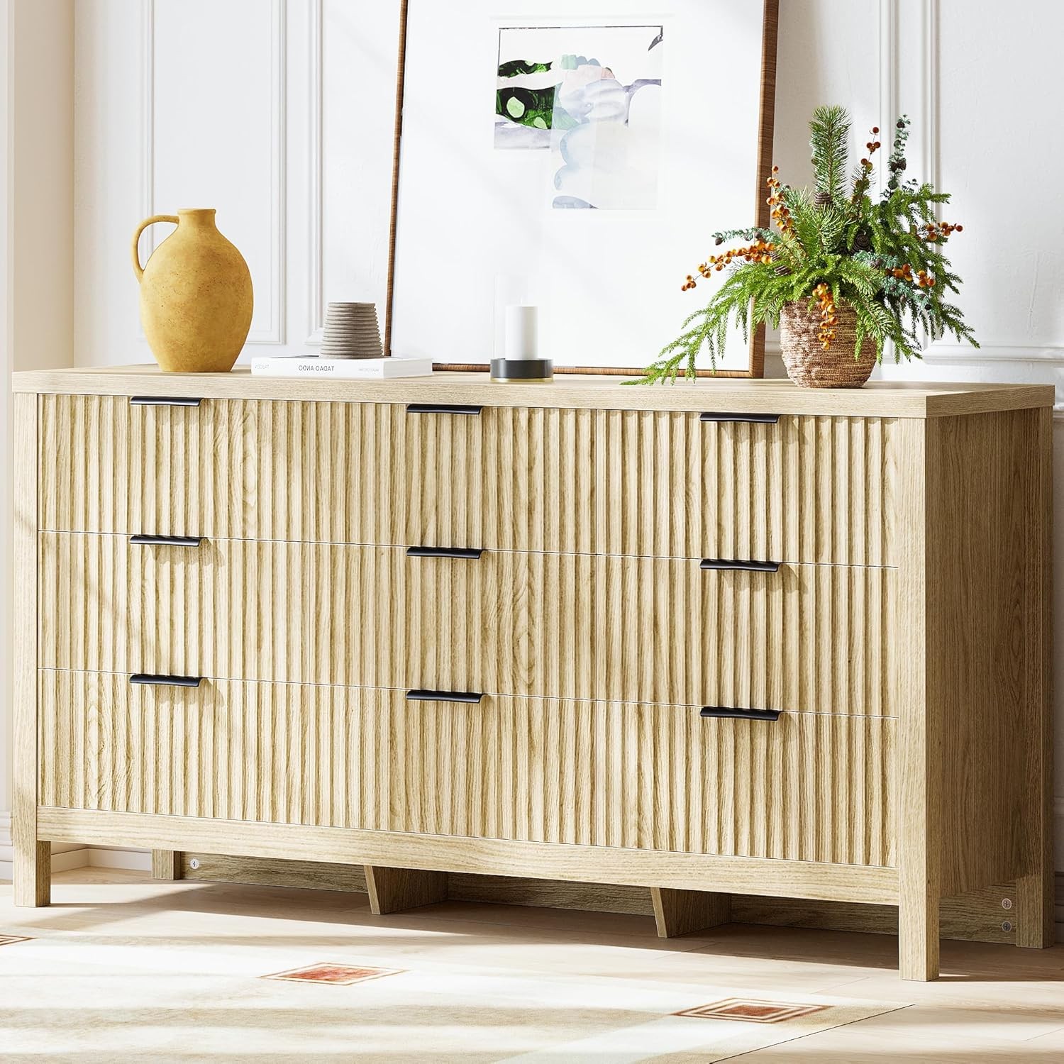 9 Drawers Dresser for Bedroom, Fluted Chest of Drawers with Waterproof Tabletop