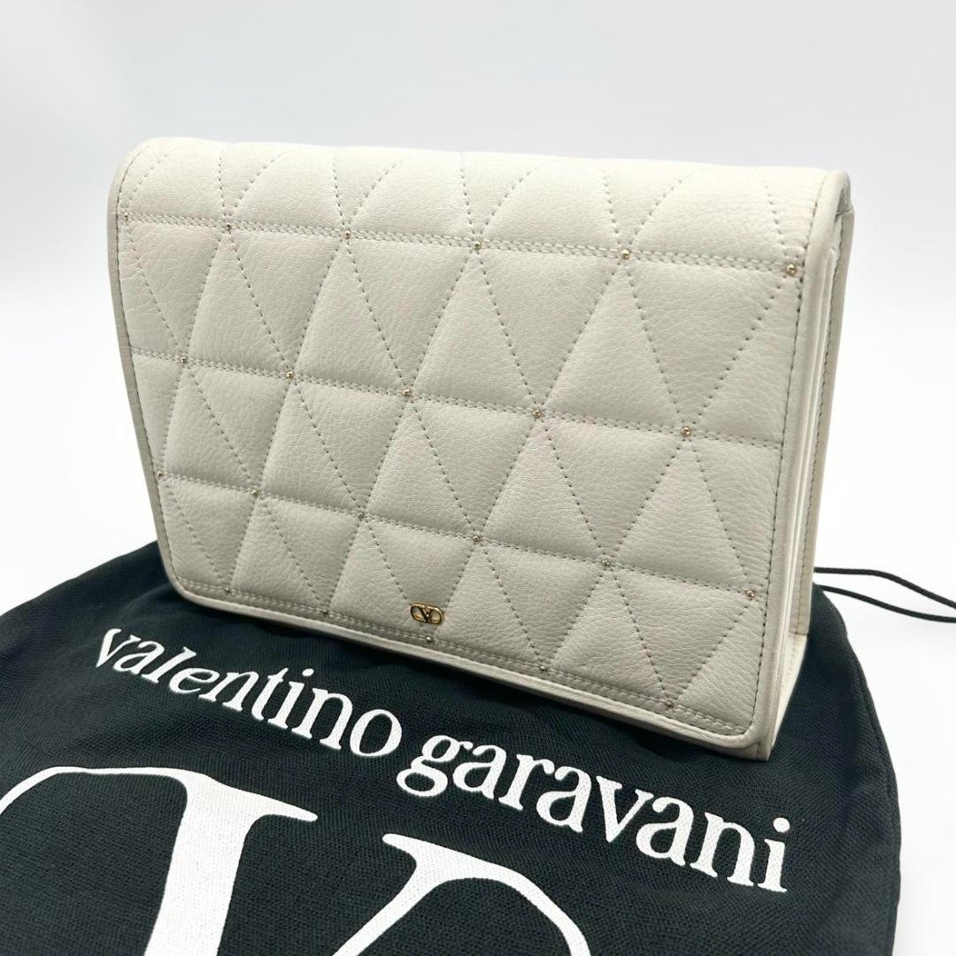 Valentino Garavani White Leather Chain Clutch Bag, Slightly Used Japan