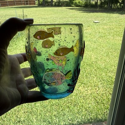 Acrylic Drinking Glass w/ 3D Fish Aquarium Design w/ Controlled Bubbles 10 oz