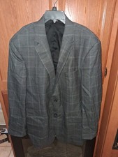 JOS A BANK mens gray WINDOWPANE 100 WOOL sport coat suit jacket blazer 44 L