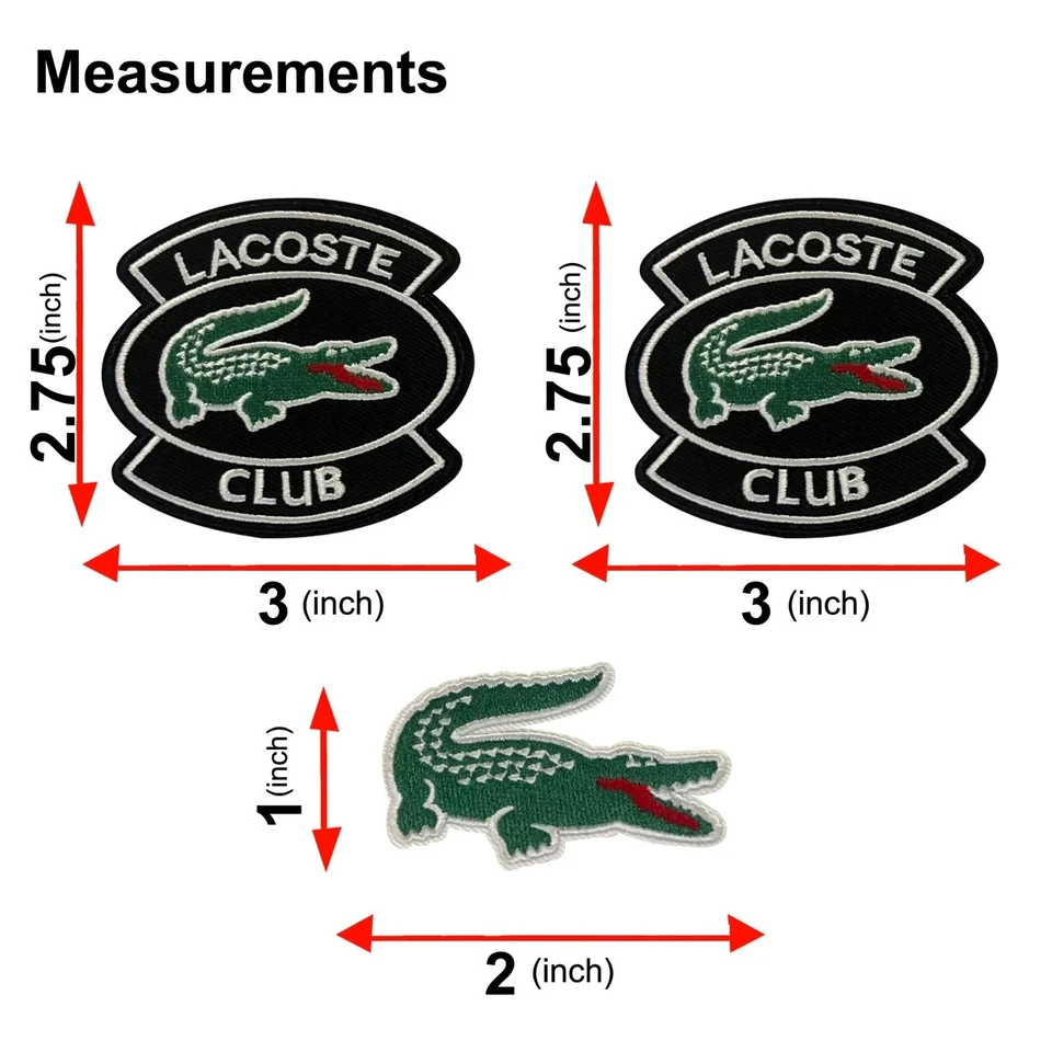 Lacoste Alligator Patch set Lot Of 3 Patches Sew  or Iron On - Image 2 of 2