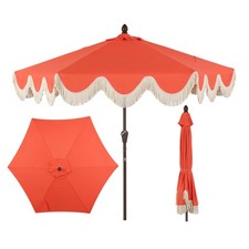 UMB1001C Collins 9 ft. Classic Cottage Tassel Market Patio Umbrella with Auto...