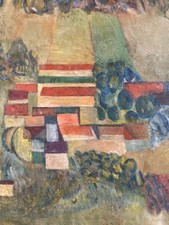 Très Belle Peinture Huile Sur Toile Cubiste Cubisme Paysage Village Maison Art