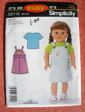 Simplicity It's So Easy Pattern 2110 for 18" Doll Clothes Jumper Top Uncut