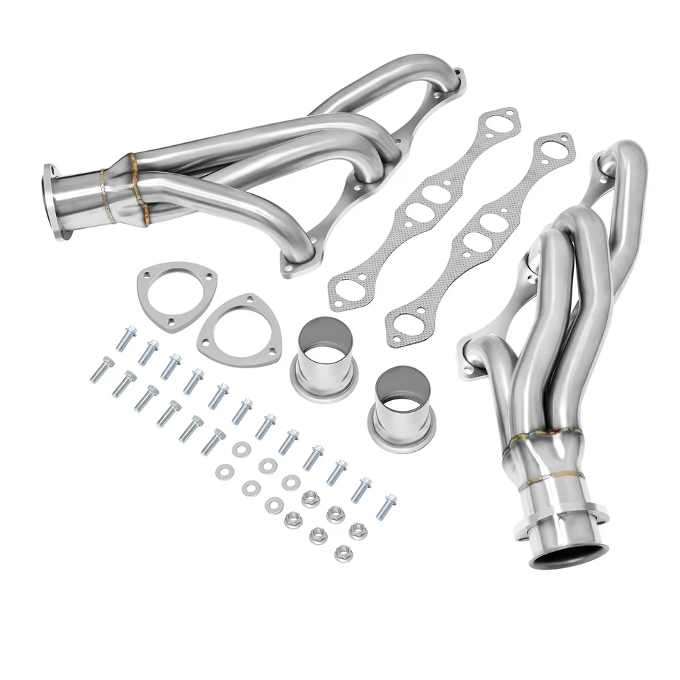 Cabezales de acero inoxidable para Chevy bloque pequeño SB V8 262 265 283 305 327 350 400 Foto 4 de 4