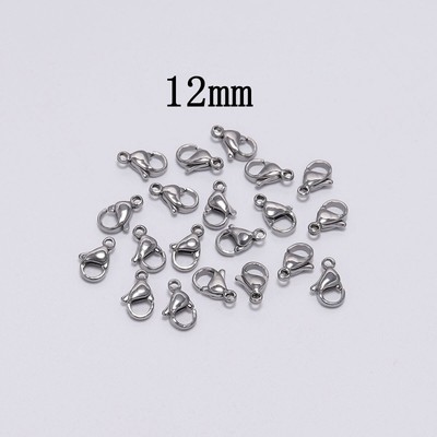 30PCS Waterproof No Tarnish Stainless Steel Lobster Clasp Findings SSF06-12mm