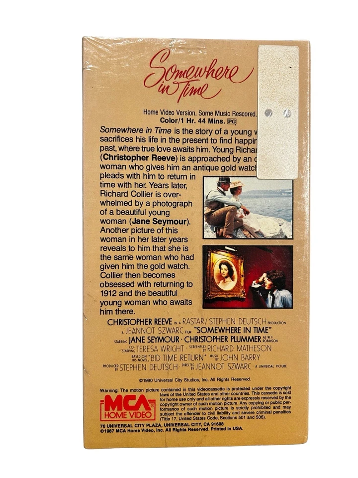 1991 MCA Universal VHS: 1980 Somewhere in Time (Christopher Reeve, Jane Seymour) Foto 2 de 2