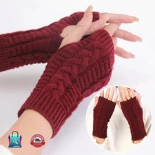 Women’s Winter Fingerless Knit Gloves – Faux Wool Warm Arm Warmers Stylish