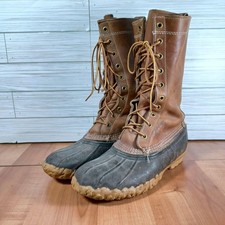 Vtg L.L. Bean Bean Duck Boots Mens 8N Narrow Leather High Top Rubber Made USA