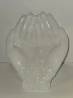 Vintage White Milk Glass Avon Open Hands Soap Dish Trinket Jewelry Holder
