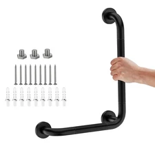 L-Shaped Angled Grab Bar 12x16 Inch Matte Black Anti-Slip Knurled Shower