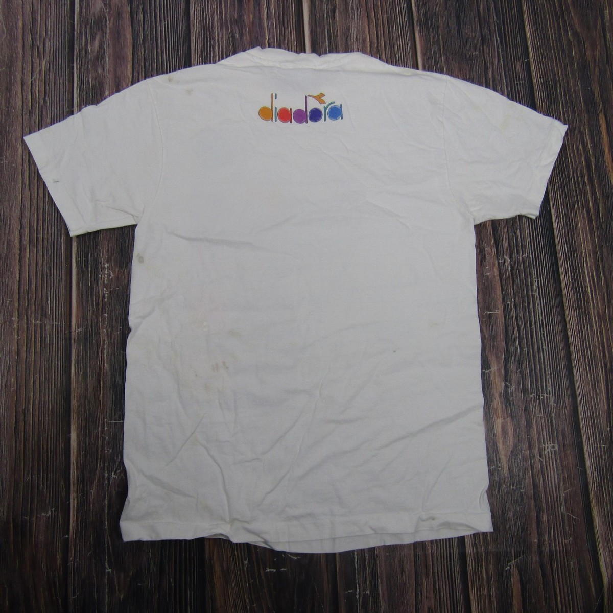 Vintage Diadora Shirt Mens Large White Tennis Graphic Made USA 80s