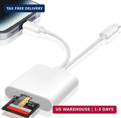 SD Card Reader for iPhone, iPad, USB C & Lightning Dual Connector Digital Camera