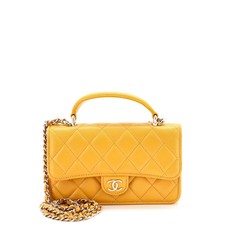 Chanel Classic Top Handle Flap Phone Holder with Chain Quilted Lambskin