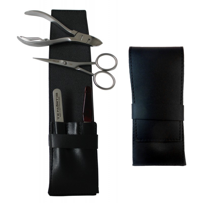 Astuccio Manicure Uomo 4 Pezzi Ten - Essenziale in Pelle e Acciaio Inox