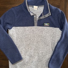 LL Bean Youth Large 14/16 Quarter Snap Pull Over Fleece Sweater Gray Navy