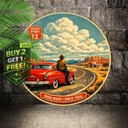 Route 66 Round Aluminum 8x8 Metal Wall Art Vintage Home Decor Tin Sign